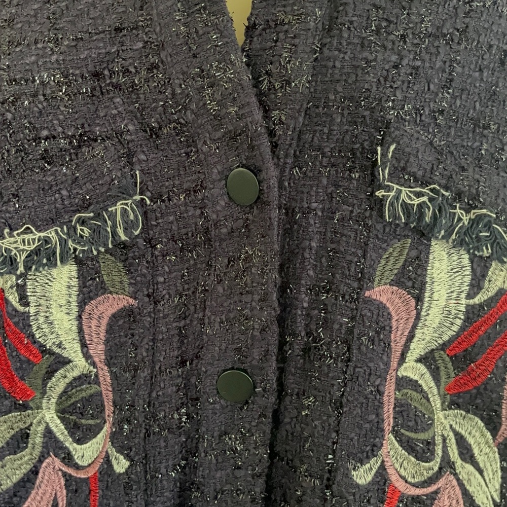 Anthropologie Foxiedox Embroidered Sequin Navy Tweed Jacket Size S NWT - Picture 4 of 13